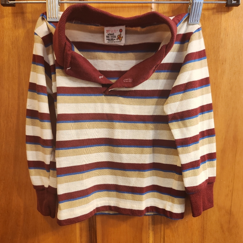 Vintage Perma Prest Collared Toddler Polo Long Sleeve Maroon  Winnie The Pooh 3T
